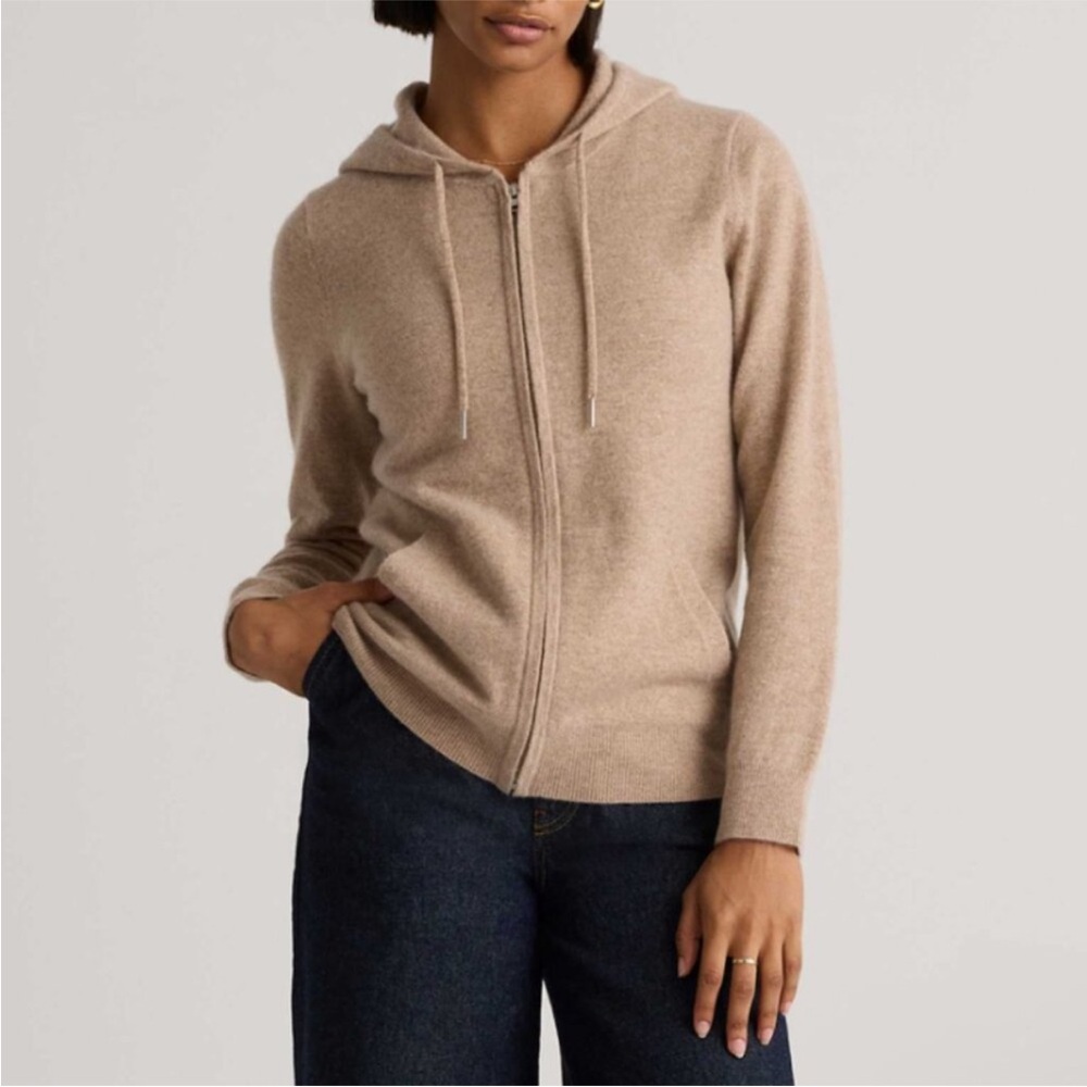 NWT Quince Mongolian Cashmere Full-Zip Hoodie Womens Oatmeal